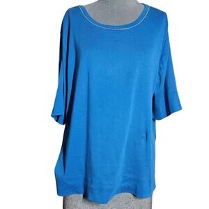 Chicos Blue Pima Cotton Short Sleeve Top Size XL